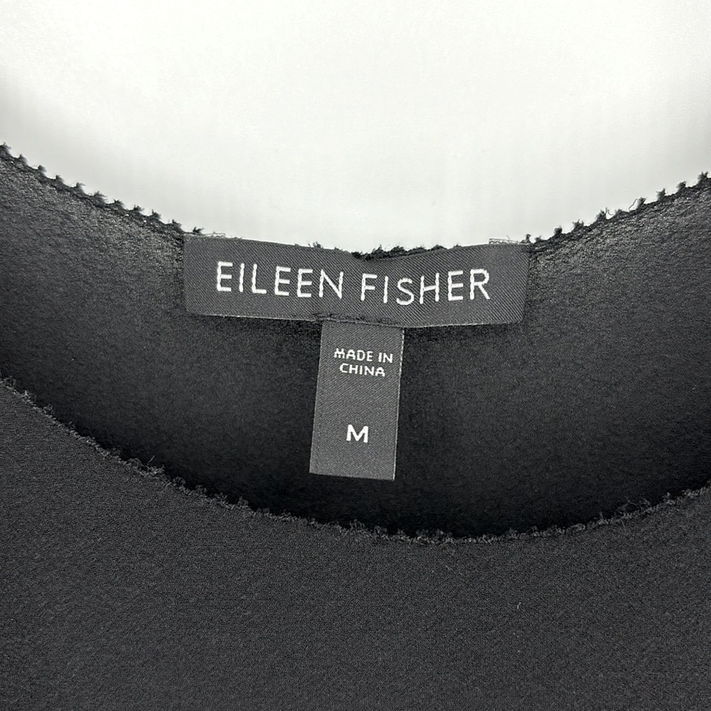 Eileen Fisher Silk Chiffon Sleeveless Black Dress Women’s Size Medium - Picture 3 of 9